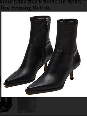 Women's Black Pointed-Kit Ankle Boot with Low Heel